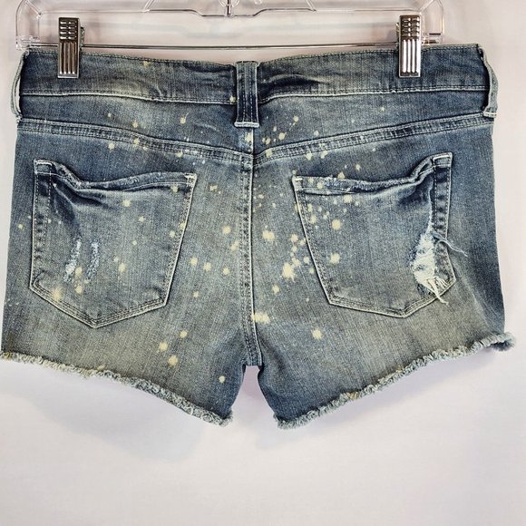 Spj Jean Shorts Womens Large Blue Denim Ripped Painted Rock Biker Cutoffs - Picture 2 of 6